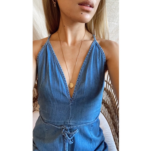 Free People Retro Wide Leg Denim Halter Jumpsuit - Picture 8 of 12
